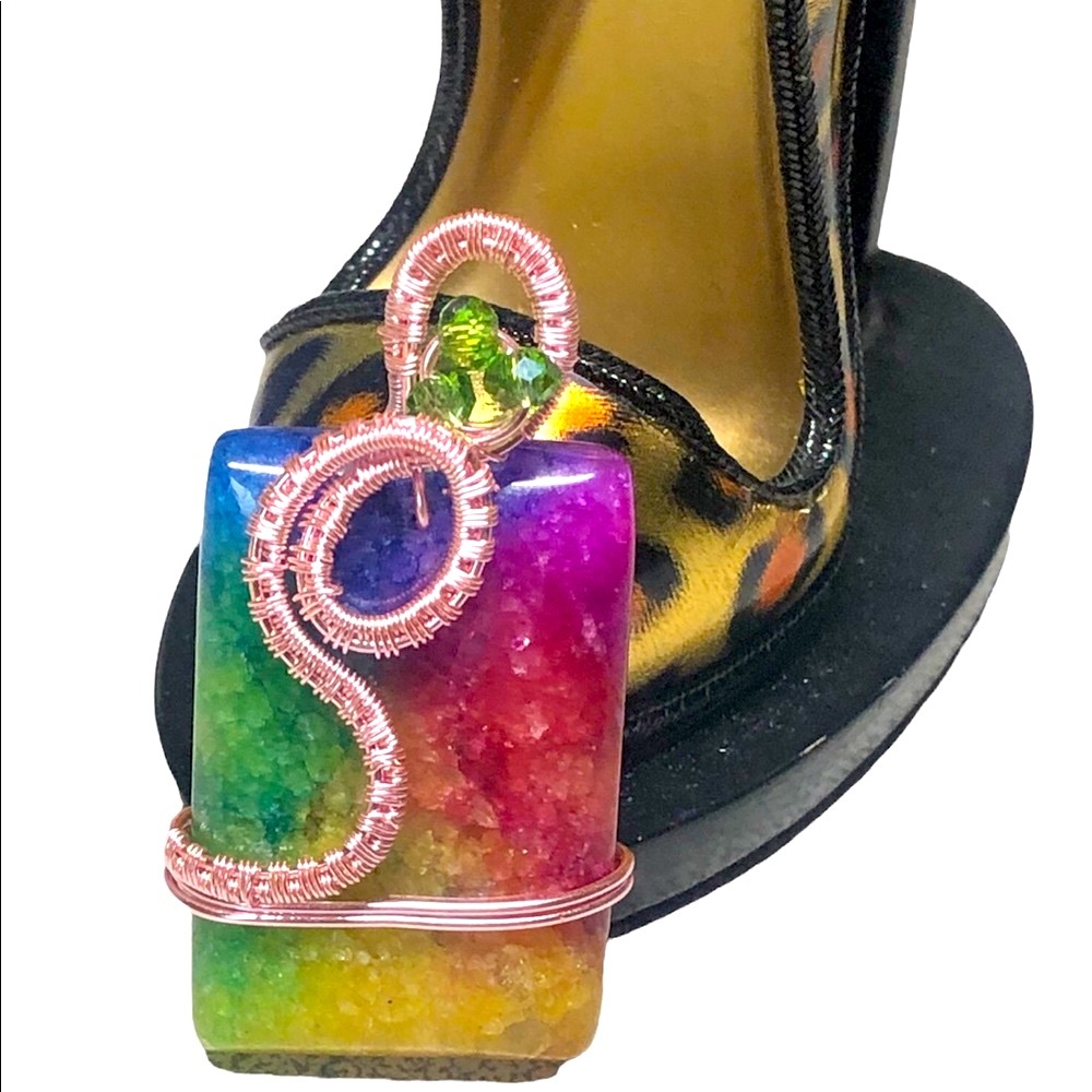 Rainbow solar quartz pendant -handmade ,multi colored -artisan